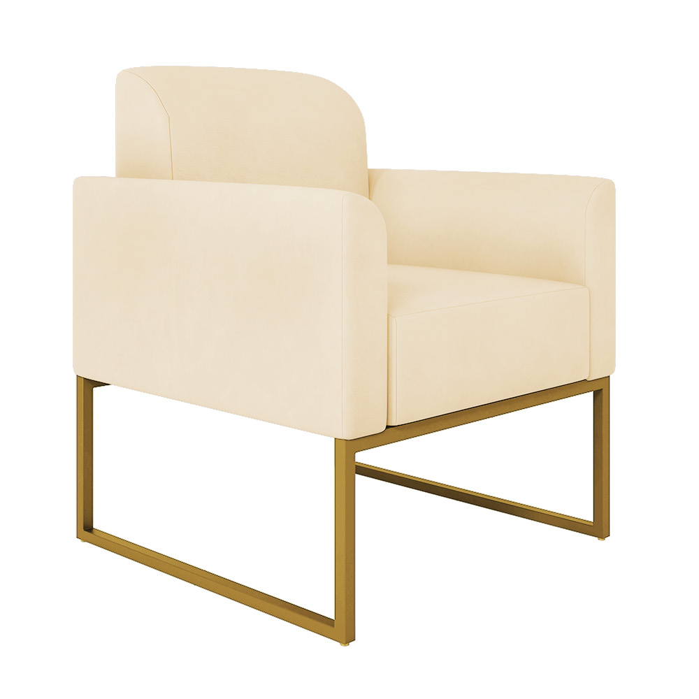 Kit 01 Namoradeira 02 Lugares e 02 Poltronas Marisa Suede Bege Base Industrial Metálica Dourado D'Rossi