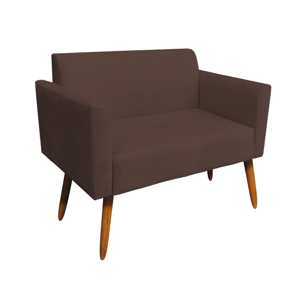 Kit 01 Namoradeira 02 Lugares e 02 Poltronas Marisa Suede Marrom Base Giratória Madeira MA30 D'Rossi