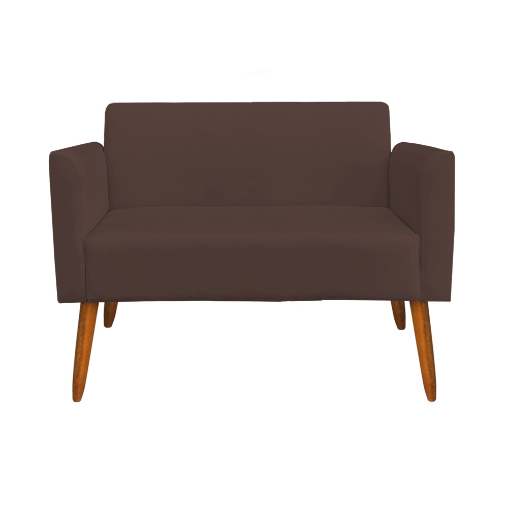 Kit 01 Namoradeira 02 Lugares e 02 Poltronas Marisa Suede Marrom Base Giratória Madeira MA30 D'Rossi