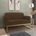 Kit 01 Namoradeira 02 Lugares e 02 Poltronas Marisa Suede Marrom Base Industrial Metálica Dourado D'Rossi