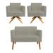 Kit 01 Namoradeira 02 Lugares e 02 Poltronas Marisa Suede Marrom Rato Base Giratória Madeira MA30 D'Rossi