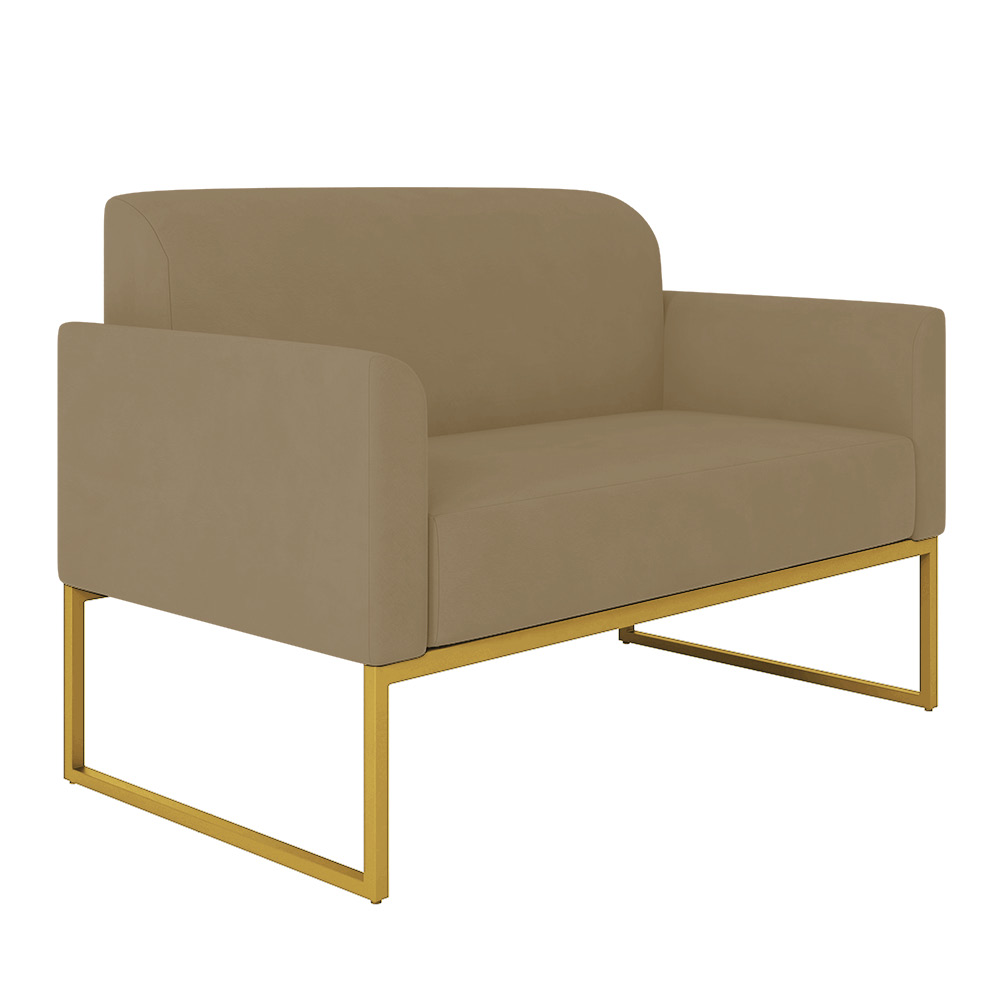 Kit 01 Namoradeira 02 Lugares e 02 Poltronas Marisa Suede Marrom Rato Base Industrial Metálica Dourado D'Rossi