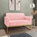 Kit 01 Namoradeira 02 Lugares e 02 Poltronas Marisa Suede Rosa Bebê Base Industrial Metálica Dourado D'Rossi