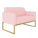 Kit 01 Namoradeira 02 Lugares e 02 Poltronas Marisa Suede Rosa Bebê Base Industrial Metálica Dourado D'Rossi