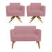 Kit 01 Namoradeira 02 Lugares e 02 Poltronas Marisa Suede Rose Base Giratória Madeira MA30 D'Rossi