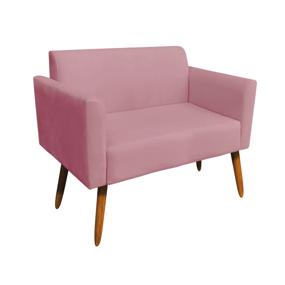 Kit 01 Namoradeira 02 Lugares e 02 Poltronas Marisa Suede Rose Base Giratória Madeira MA30 D'Rossi