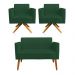 Kit 01 Namoradeira 02 Lugares e 02 Poltronas Marisa Suede Verde Base Giratória Madeira MA30 D'Rossi