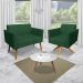 Kit 01 Namoradeira 02 Lugares e 02 Poltronas Marisa Suede Verde Base Giratória Madeira MA30 D'Rossi