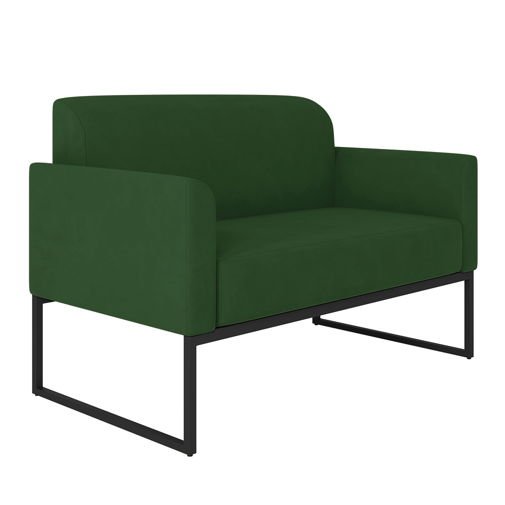 Kit 01 Namoradeira 02 Lugares e 02 Poltronas Marisa Suede Verde Base Industrial Metálica Preto D'Rossi