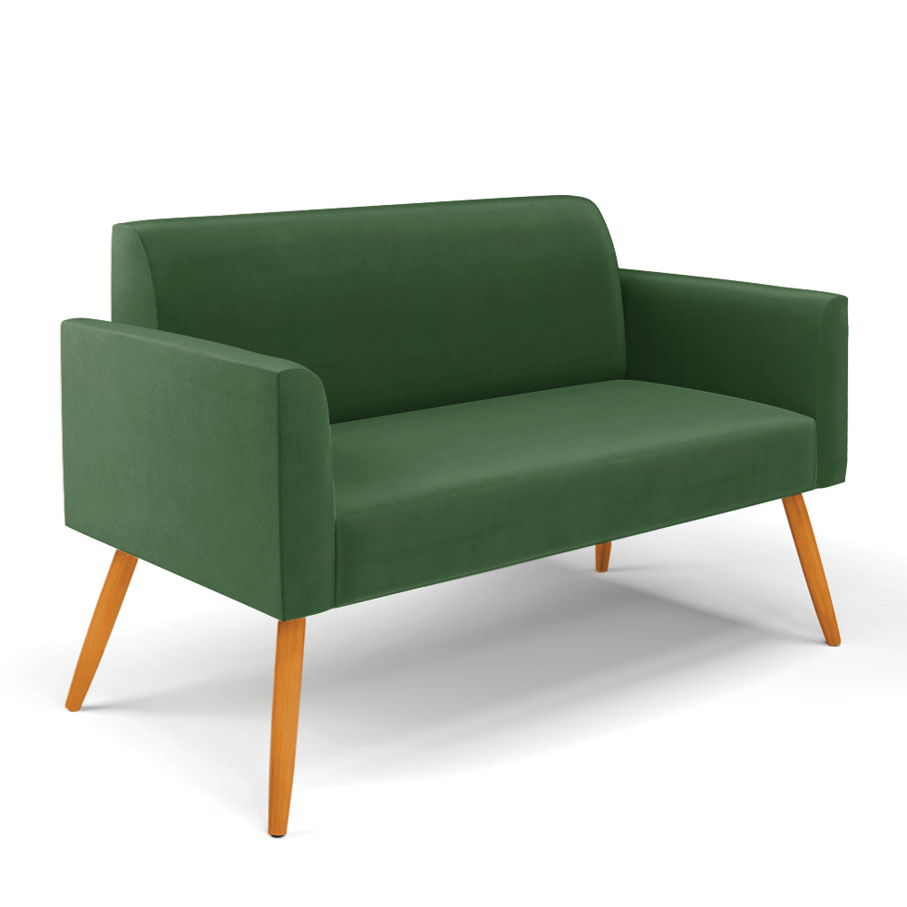 Kit 01 Namoradeira 02 Lugares e 02 Poltronas Marisa Suede Verde Pés Palito Castanho D'Rossi