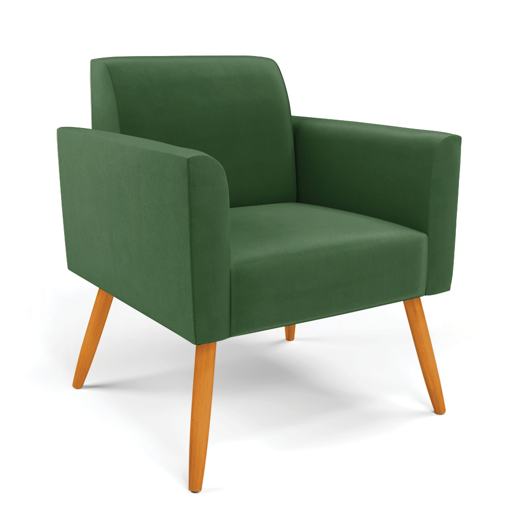 Kit 01 Namoradeira 02 Lugares e 02 Poltronas Marisa Suede Verde Pés Palito Castanho D'Rossi