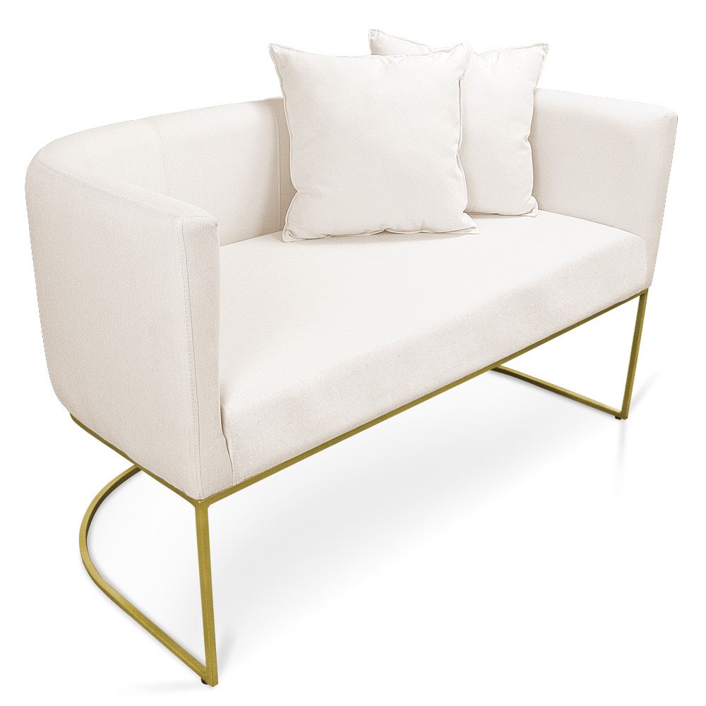 Kit 01 Namoradeira 02 Lugares e 02 Poltronas Paola Linho Base Metálica Dourado - D'Rossi