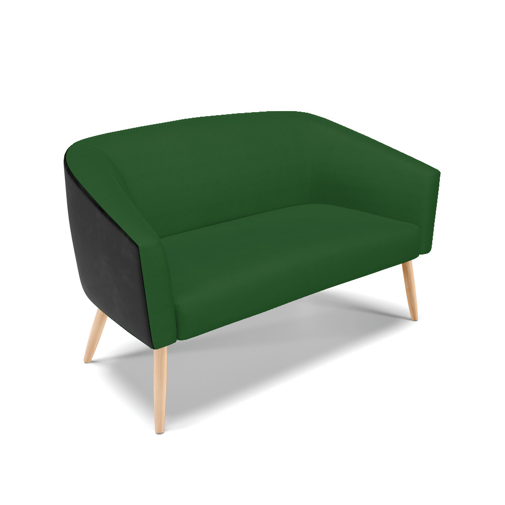 Kit 01 Namoradeira 02 Lugares e 02 Poltronas Stella Corano Preto com Veludo Luxo Verde A136 Pés Palito Natural - D'Rossi