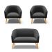 Kit 01 Namoradeira 02 Lugares e 02 Poltronas Stella Suede Preto Pés Palito Castanho D'Rossi