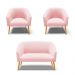Kit 01 Namoradeira 02 Lugares e 02 Poltronas Stella Suede Rosa Bebê Pés Palito Castanho D'Rossi