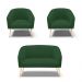 Kit 01 Namoradeira 02 Lugares e 02 Poltronas Stella Veludo Verde Pés Palito Natural - D'Rossi