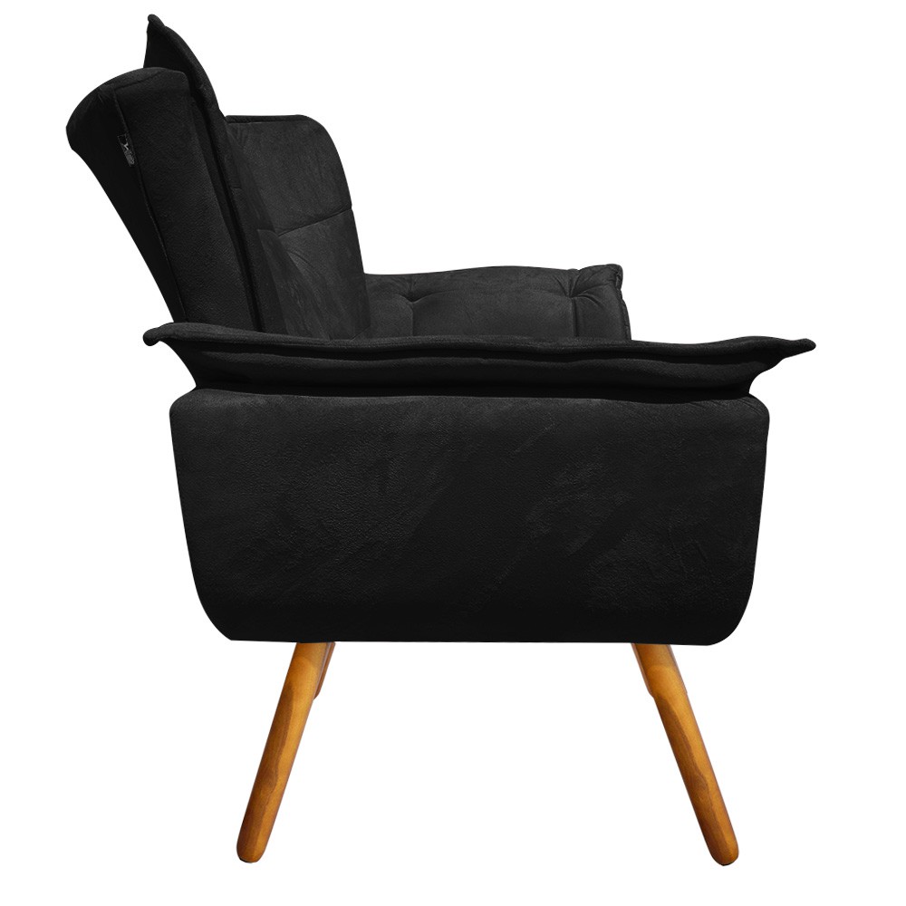 Kit 01 Namoradeira 02 Poltronas Opala Suede Preto Pés Palito Castanho D'Rossi