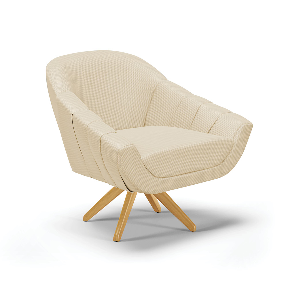 Kit 01 Namoradeira Giovana Pés Palito Natural e 02 Poltronas Giratória Giovana Veludo Luxo Base Madeira MA30 - D'Rossi