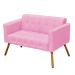 Kit 01 Namoradeira e 01 Poltrona Elisa Suede Rosa Bebê Pés Palito Castanho D'Rossi