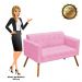 Kit 01 Namoradeira e 01 Poltrona Elisa Suede Rosa Bebê Pés Palito Castanho D'Rossi