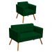 Kit 01 Namoradeira e 01 Poltrona Elisa Suede Verde Pés Palito Castanho D'Rossi