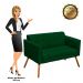 Kit 01 Namoradeira e 01 Poltrona Elisa Suede Verde Pés Palito Castanho D'Rossi