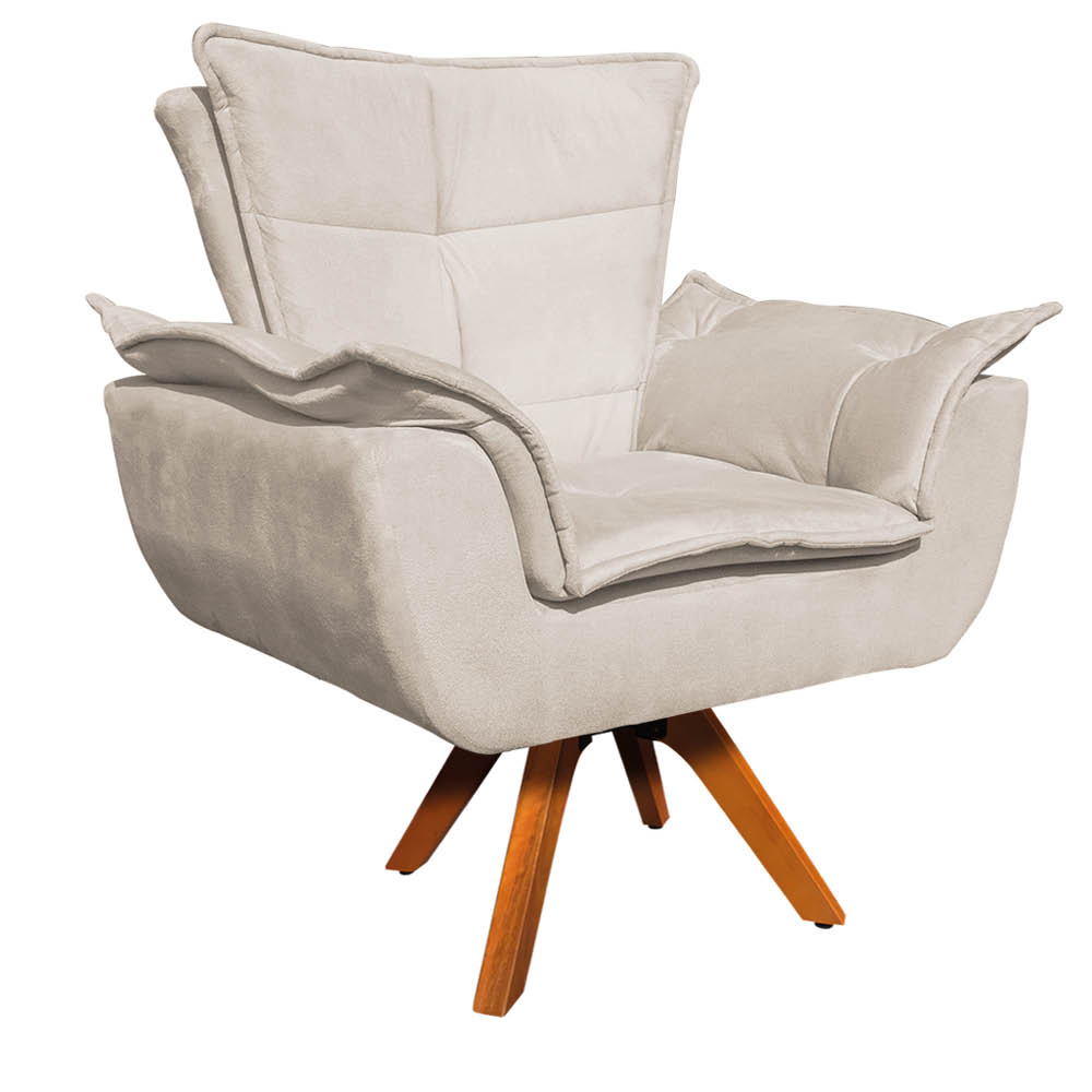 Kit 01 Namoradeira e 01 Poltrona Giratória Opala Suede Base Madeira MM30 D'Rossi