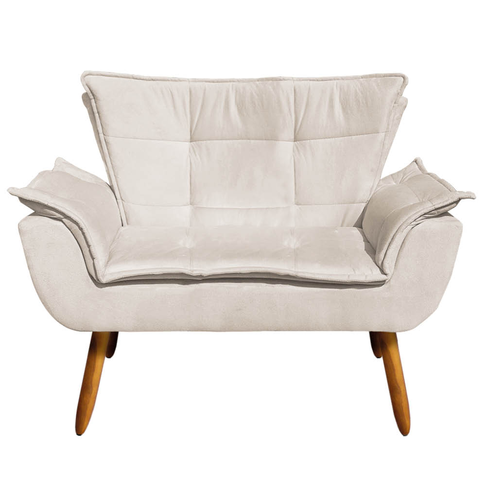 Kit 01 Namoradeira e 01 Poltrona Giratória Opala Suede Base Madeira MM30 D'Rossi