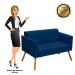 Kit 01 Namoradeira e 02 Poltronas Elisa Suede Azul Marinho Pés Palito Castanho D'Rossi