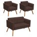 Kit 01 Namoradeira e 02 Poltronas Elisa Suede Marrom Pés Palito Castanho D'Rossi
