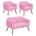 Kit 01 Namoradeira e 02 Poltronas Elisa Suede Rosa Bebê Pés Palito Castanho D'Rossi