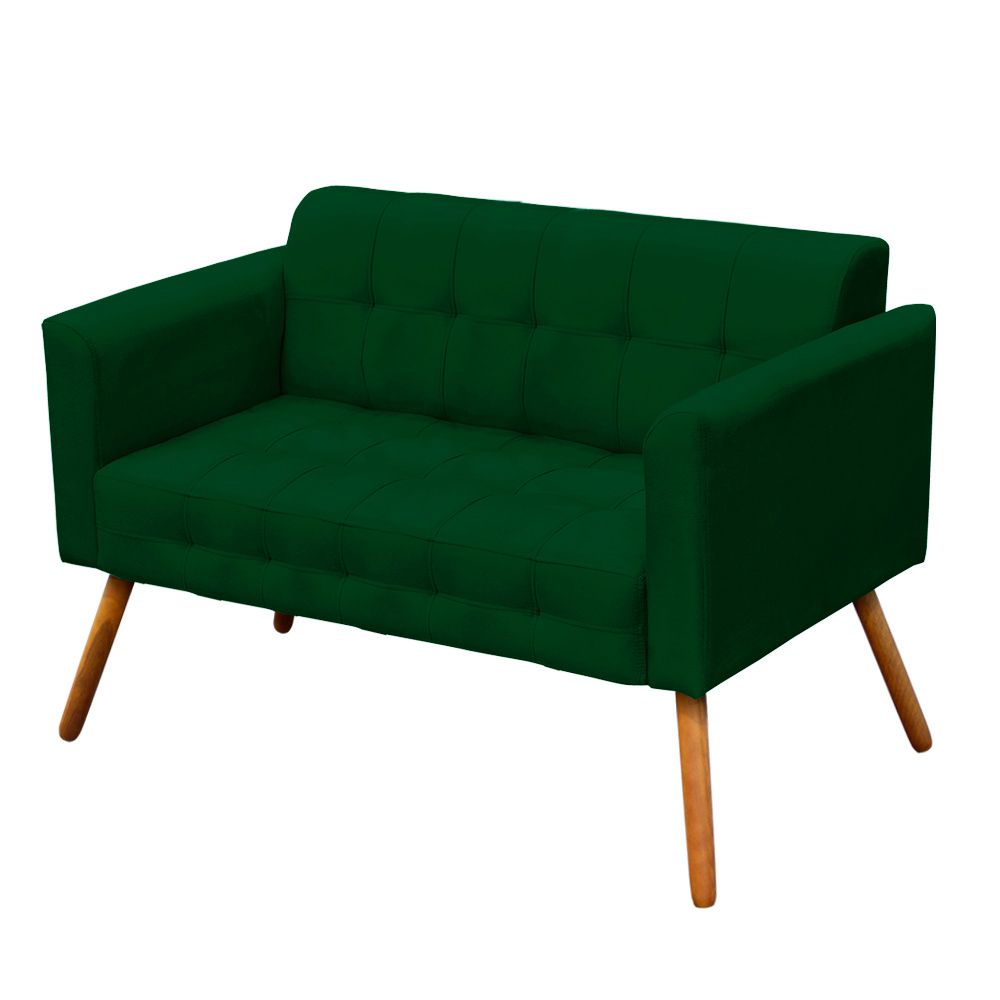 Kit 01 Namoradeira e 02 Poltronas Elisa Suede Verde Pés Palito Castanho D'Rossi