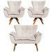 Kit 01 Namoradeira e 02 Poltronas Giratória Opala Suede Base Madeira MM30 D'Rossi