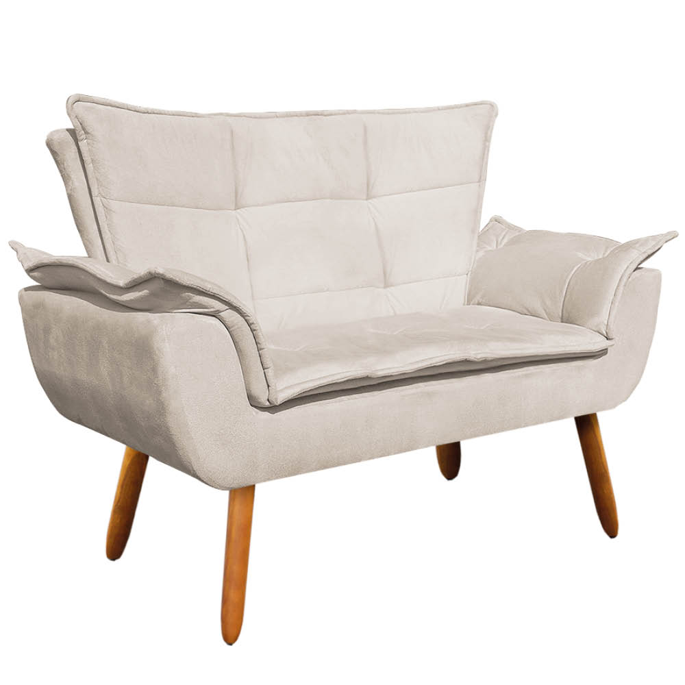 Kit 01 Namoradeira e 02 Poltronas Giratória Opala Suede Base Madeira MM30 D'Rossi