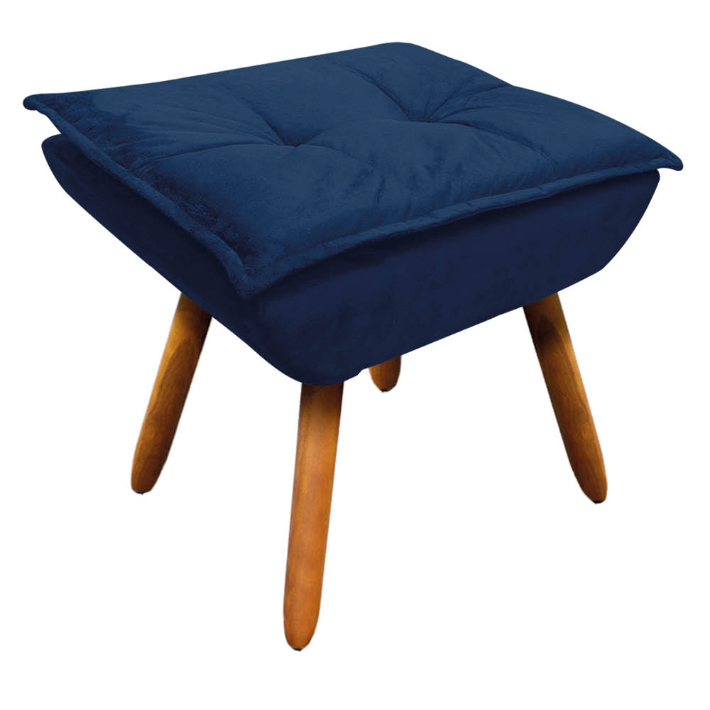 Kit 01 Poltrona Opala com 01 Puff Opala Suede Azul Marinho Pés Palito Castanho D'Rossi