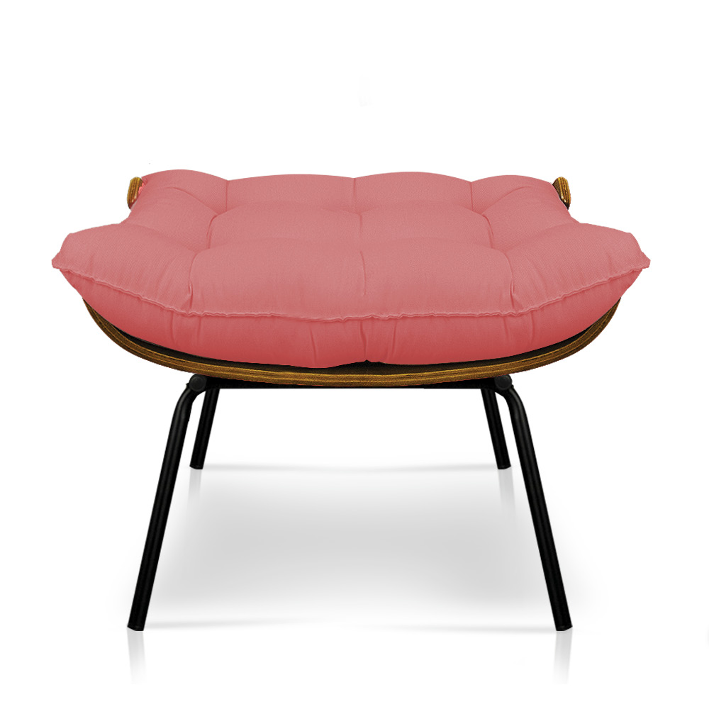 Kit 01 Poltrona e 01 Puff Costela Linho Whiski Rose A106 Base de Metal - D'Rossi