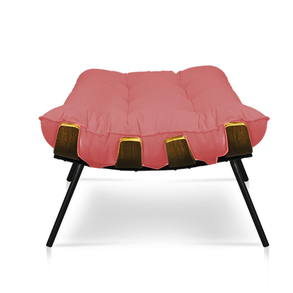 Kit 01 Poltrona e 01 Puff Costela Linho Whiski Rose A106 Base de Metal - D'Rossi