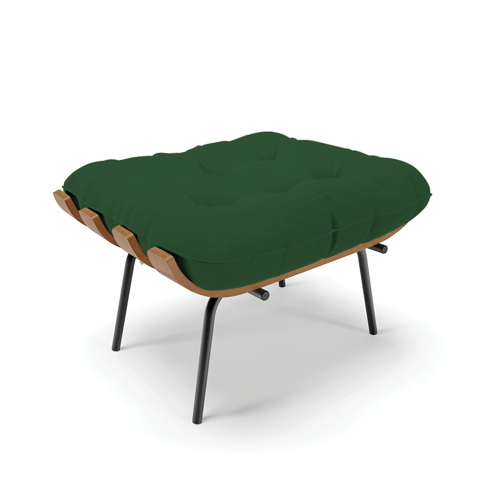 Kit 01 Poltrona e 01 Puff Costela Veludo Verde Base Metálica Preto - D'Rossi