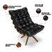 Kit 01 Poltrona e 01 Puff Giratório Costela Corano Preto Base Madeira MA30 - D'Rossi