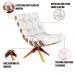 Kit 01 Poltrona e 01 Puff Giratório Costela Couro Branco Base Madeira MA25 - D'Rossi