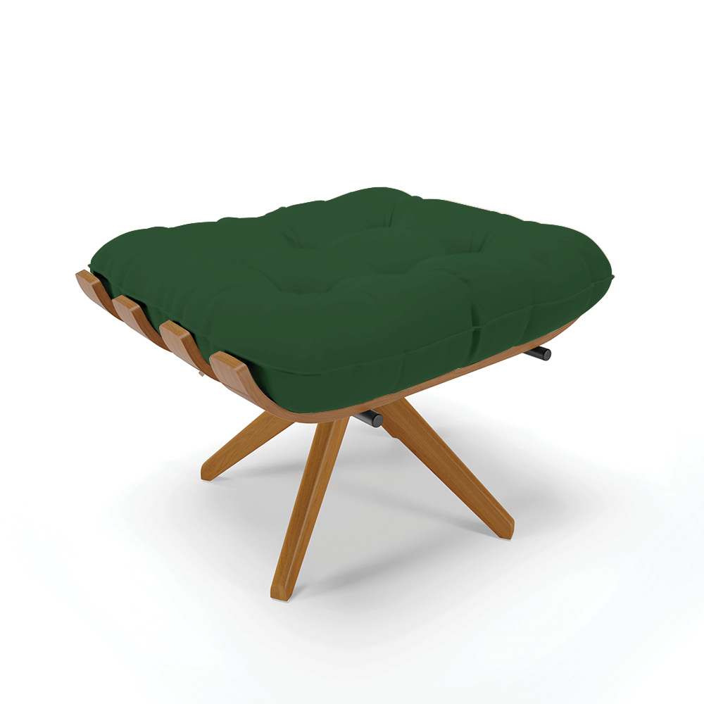 Kit 01 Poltrona e 01 Puff Giratório Costela Veludo Verde Base Madeira MA25 - D'Rossi