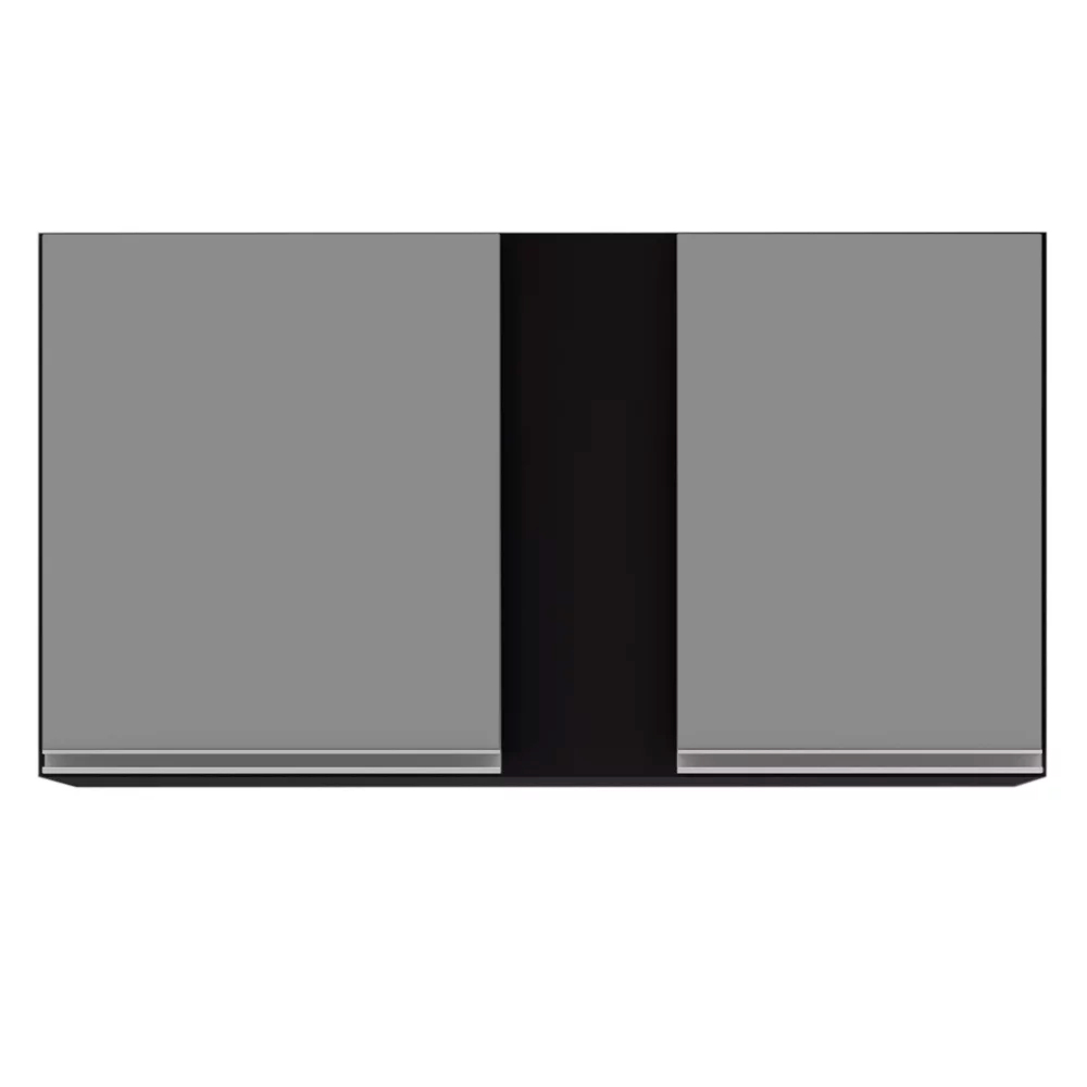 Kit 02 Armários Aéreo de Cozinha Lavanderia 02 Portas Agata Preto e Cinza 100 cm - D'Rossi