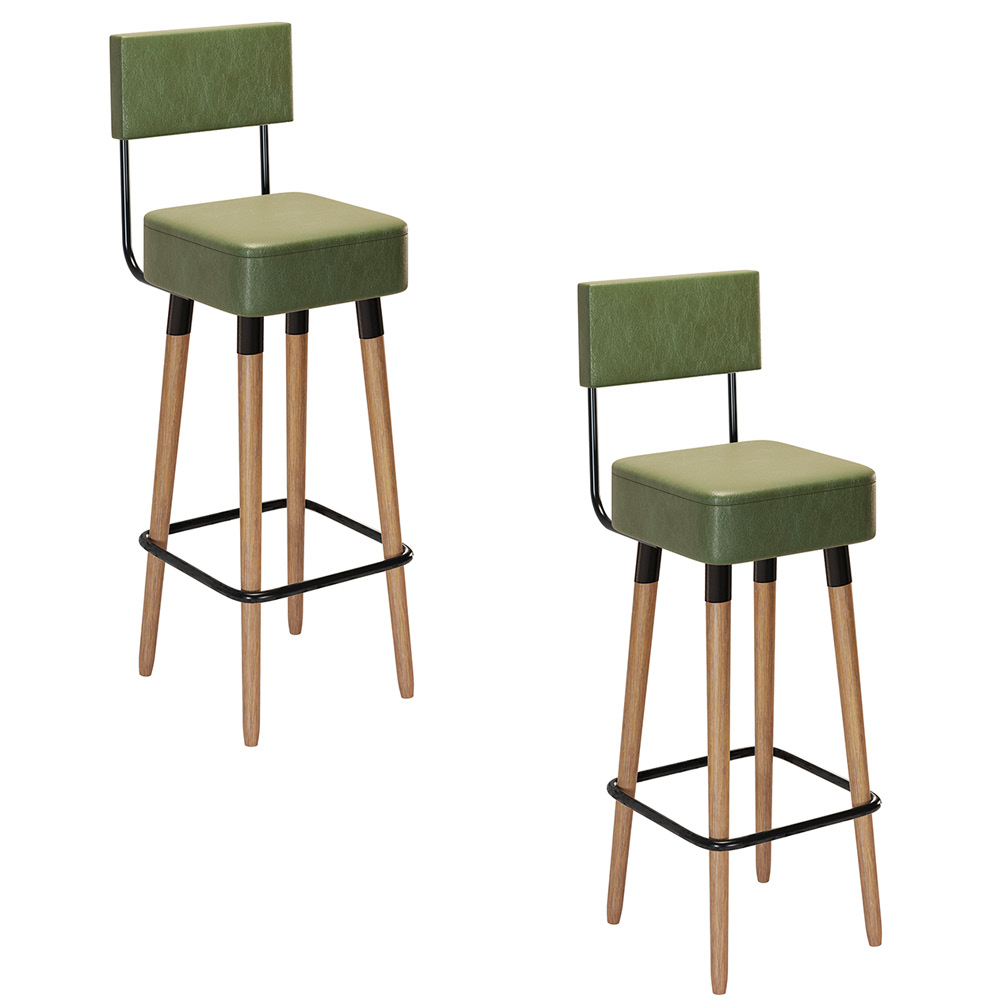 Kit 02 Banquetas Alta Barcelona Corano Verde Pés Palito - D'Rossi
