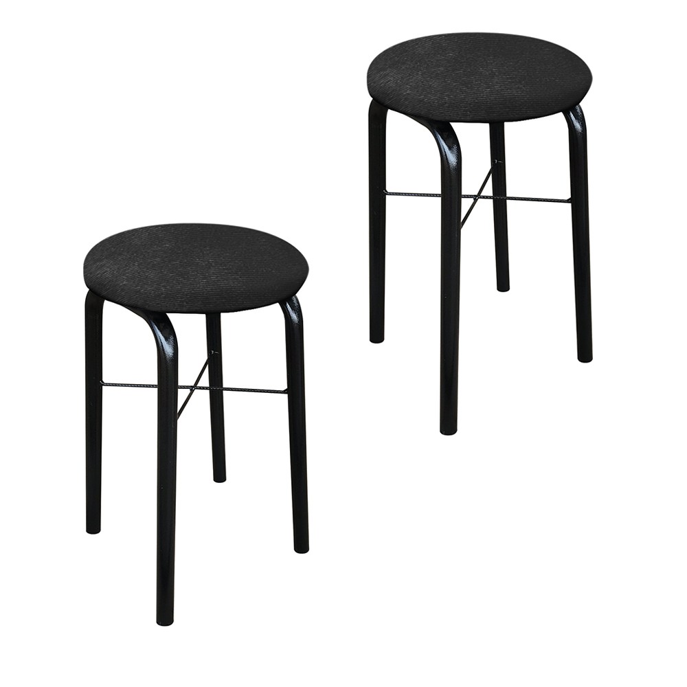 Kit 02 Banquetas Baixa Manu Suede Preto D'Rossi