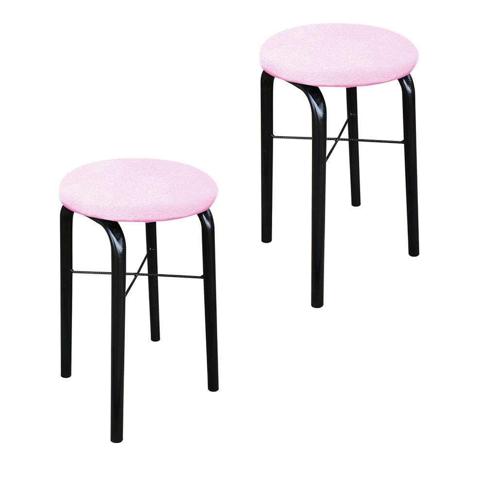 Kit 02 Banquetas Baixa Manu Suede Rosa Bebê D'Rossi