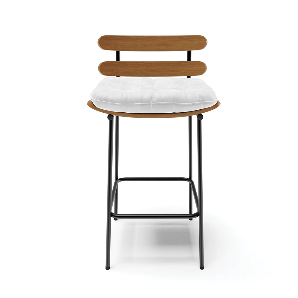 Kit 02 Banquetas Costela Corano Branco Base Metálica Preto - D'Rossi