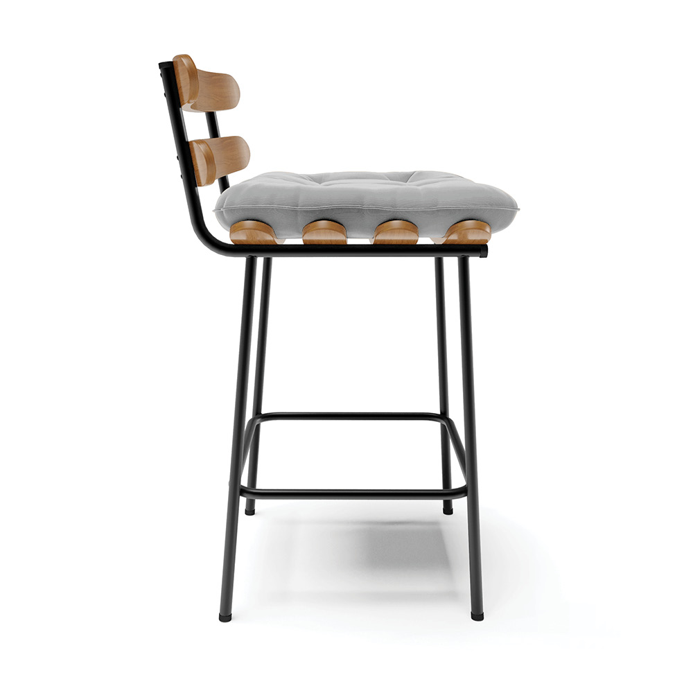 Kit 02 Banquetas Costela Suede Cinza Base Metálica Preto - D'Rossi