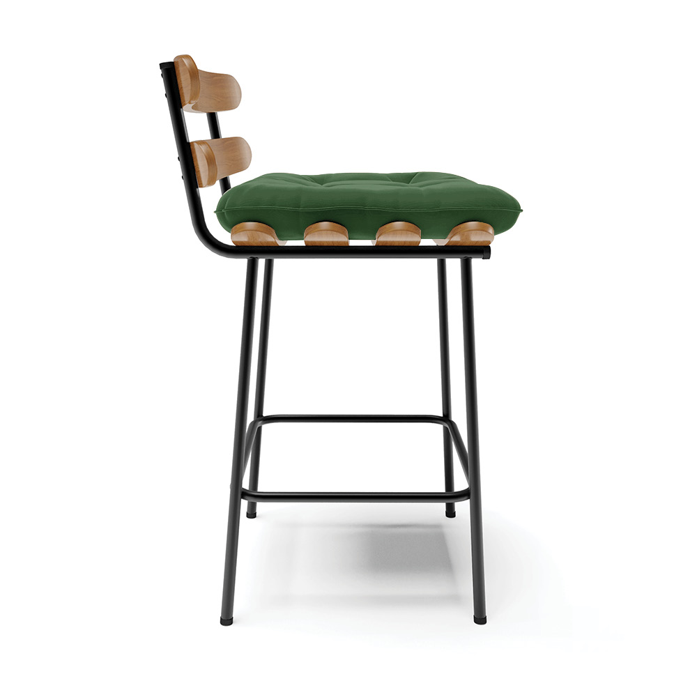 Kit 02 Banquetas Costela Suede Verde Base Metálica Preto - D'Rossi