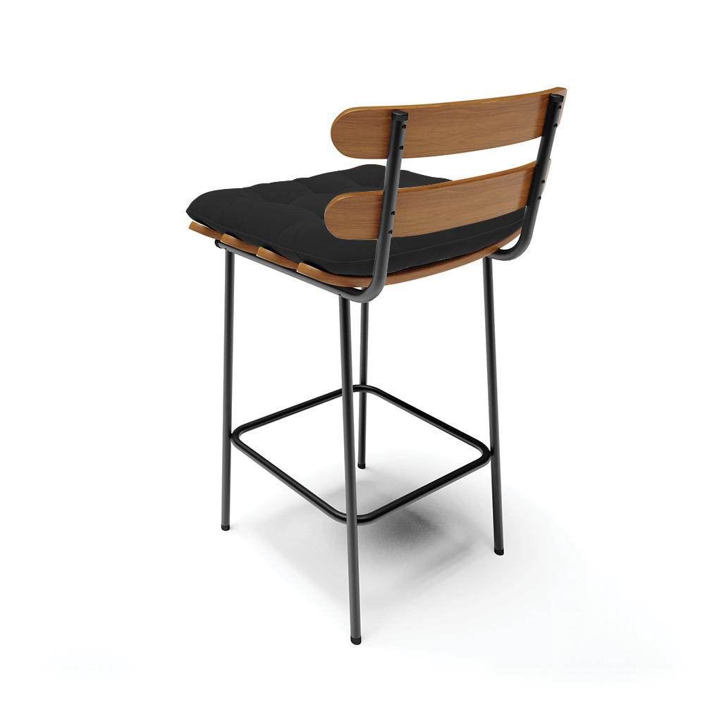 Kit 02 Banquetas Costela Veludo Preto Base Metálica Preto - D'Rossi