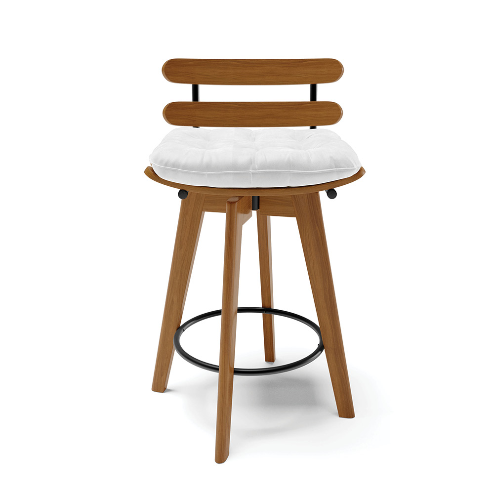Kit 02 Banquetas Giratória Costela Corano Branco Base Madeira MA70 - D'Rossi